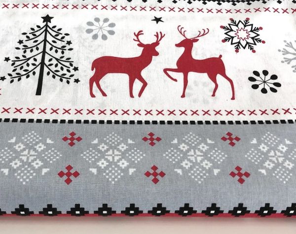 ХЛОПОК Польша Новогодние Олени полоска серо-красная