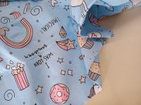 Сатин Единорожки сердечки Фон голубой