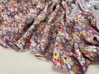 Лен стрейч Розочки  Фон капучино